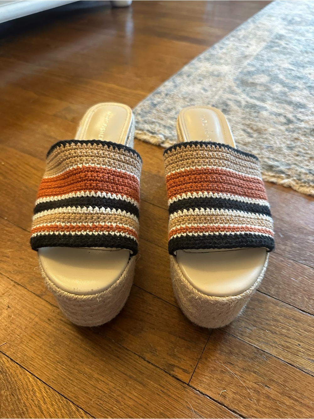 Marc Fisher Woven Striped Platform Slide Sandals in Orange and Black